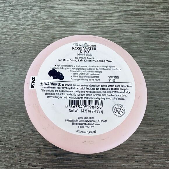 White Barn Rose Water & Ivy Pink Scented Jar Candle - Picture 4 of 4